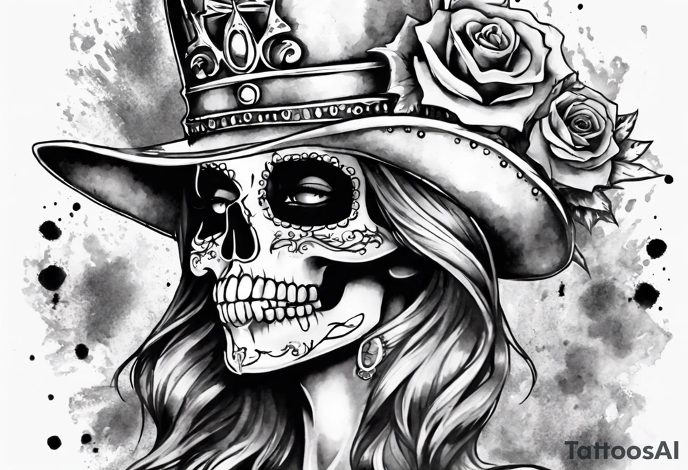 santa la muerta with money and crown
on the card tattoo idea