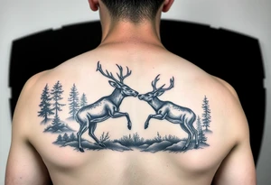 Photo realistic Vertical aligned nature scene with two deer fighting. Heavy detail in the back ground. This is going on a fire arm

This ai sucks tattoo idea