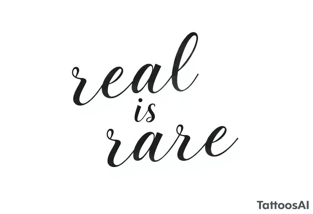 "real is rare" quote in straight line style tattoo idea