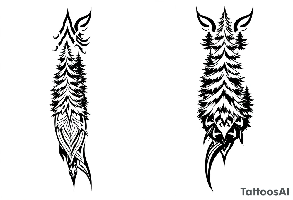 Coniferous forest tattoo sleeve black and gray tattoo idea