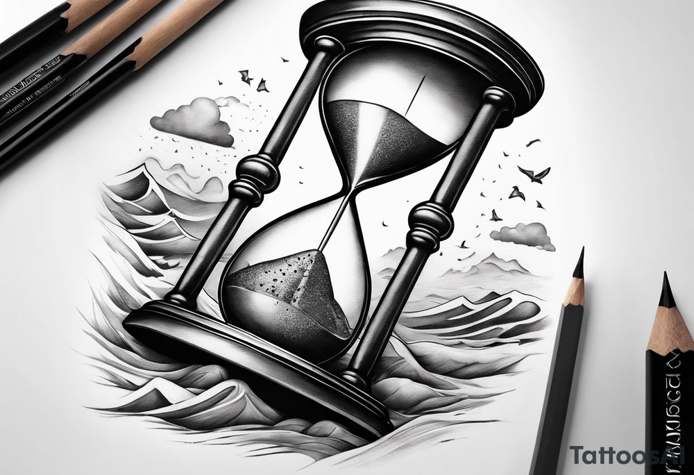 hourglass, 2 worlds, people falling instead of sand tattoo idea