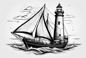 phare maritime dans un bateau a voiles. tattoo idea