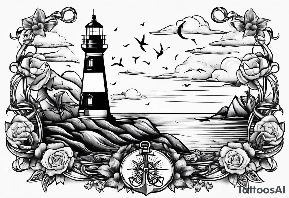 Lighthouse and anchor that says "my beacon, my anchor" tattoo idea