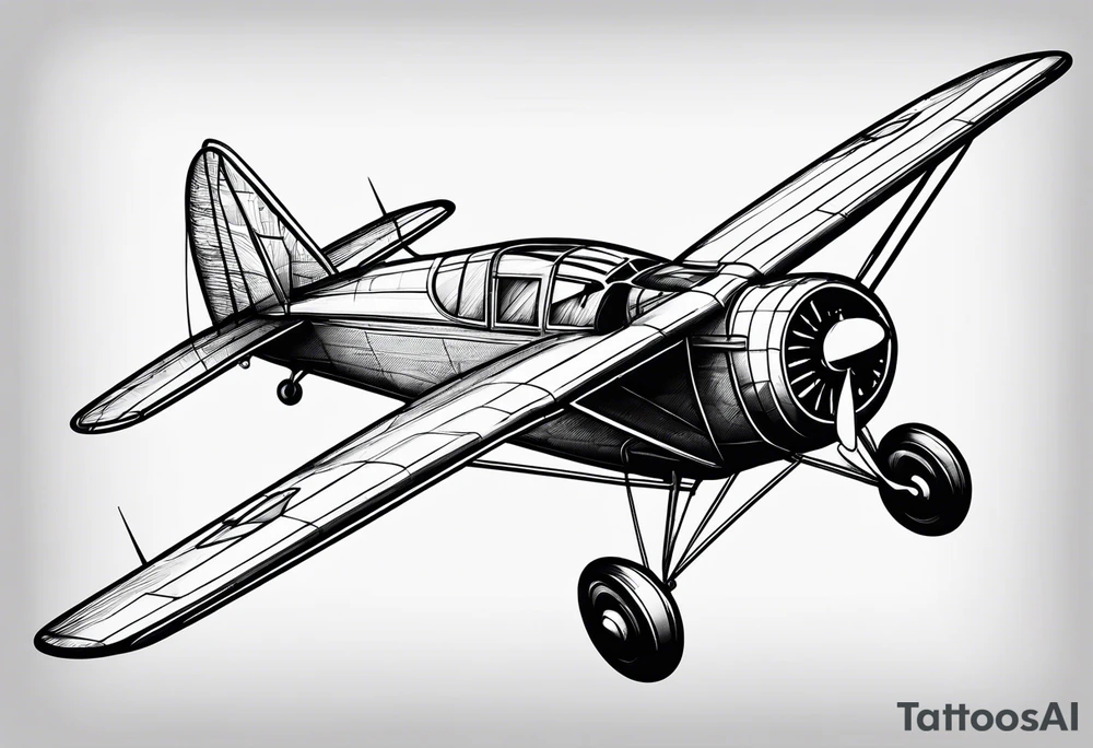 sketch of adventure plane in perspective from the above tattoo idea