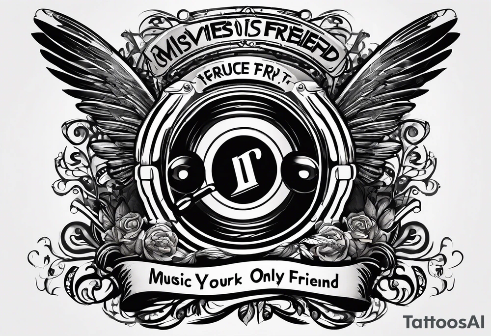 Convex black lettering, "Music is your only friend" tattoo idea