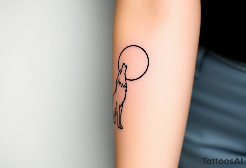 lone wolf howling at full moon with northern lights backdrop tattoo idea
