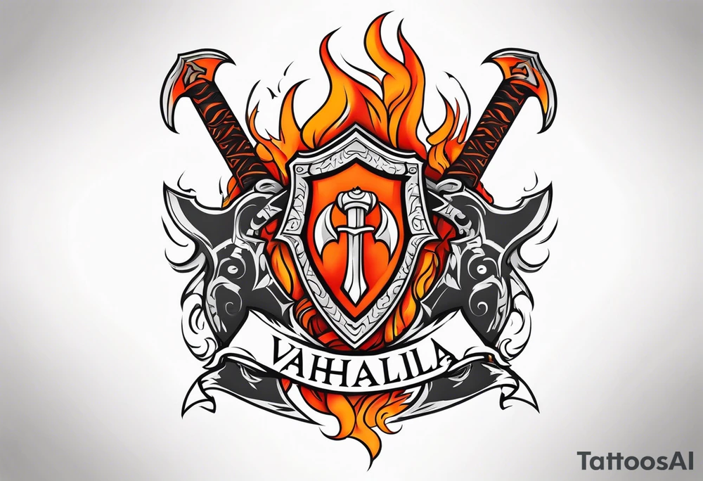 valhalla on fire
sword shield axe tattoo idea