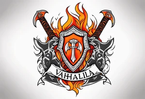 valhalla on fire
sword shield axe tattoo idea