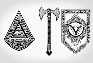 Valhalla sword shield axe Valknut tattoo idea