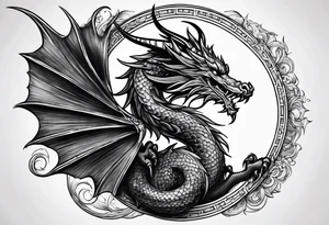 Dragon roman empire building straight lines sun moon tattoo idea