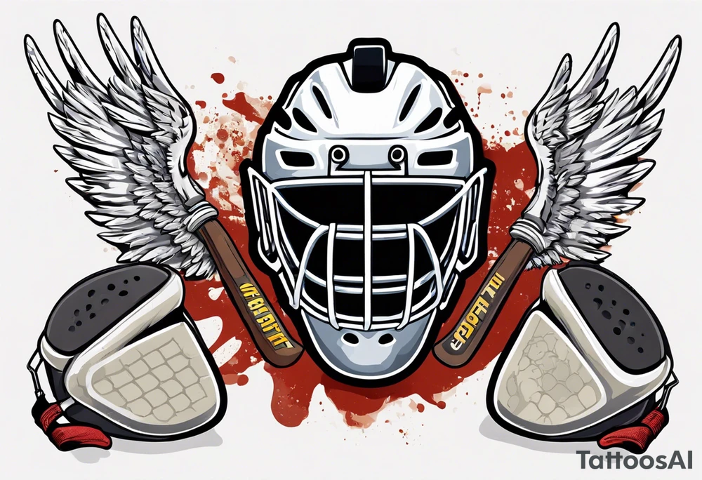 hockey puck with wings and a goalie mask that says "SHOT SPORTS" tattoo idea