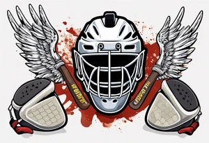 hockey puck with wings and a goalie mask that says "SHOT SPORTS" tattoo idea