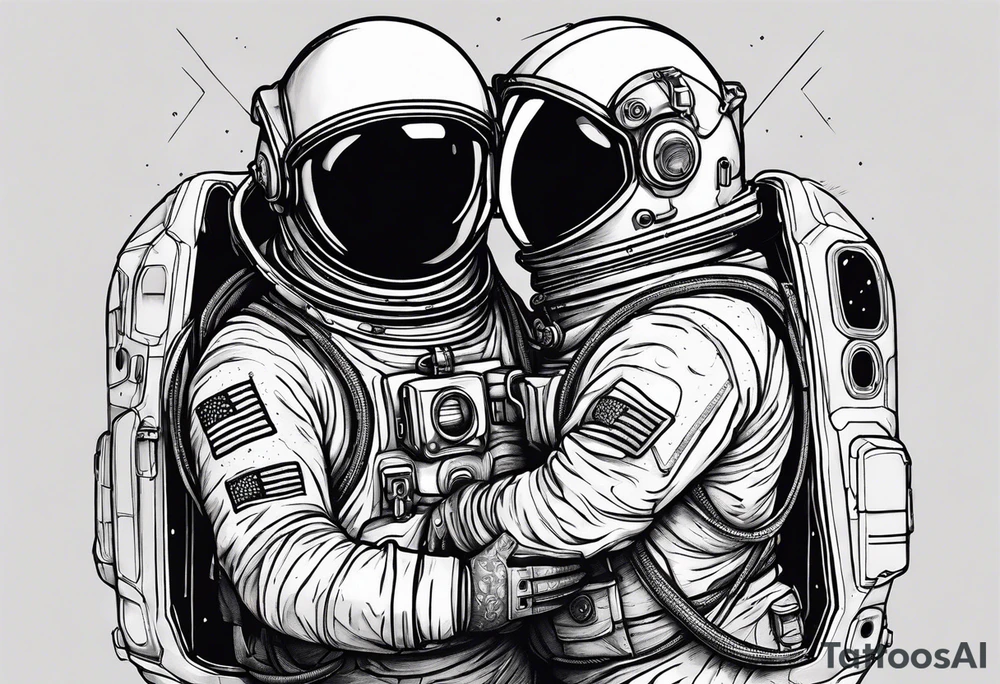 two full body astronauts hugging each other tattoo idea