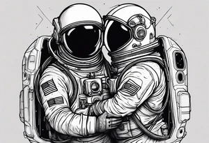 two full body astronauts hugging each other tattoo idea