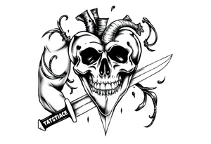 A broken heart with a shadow skull and a knife showing no remorse with all my pains in my life tattoo idea