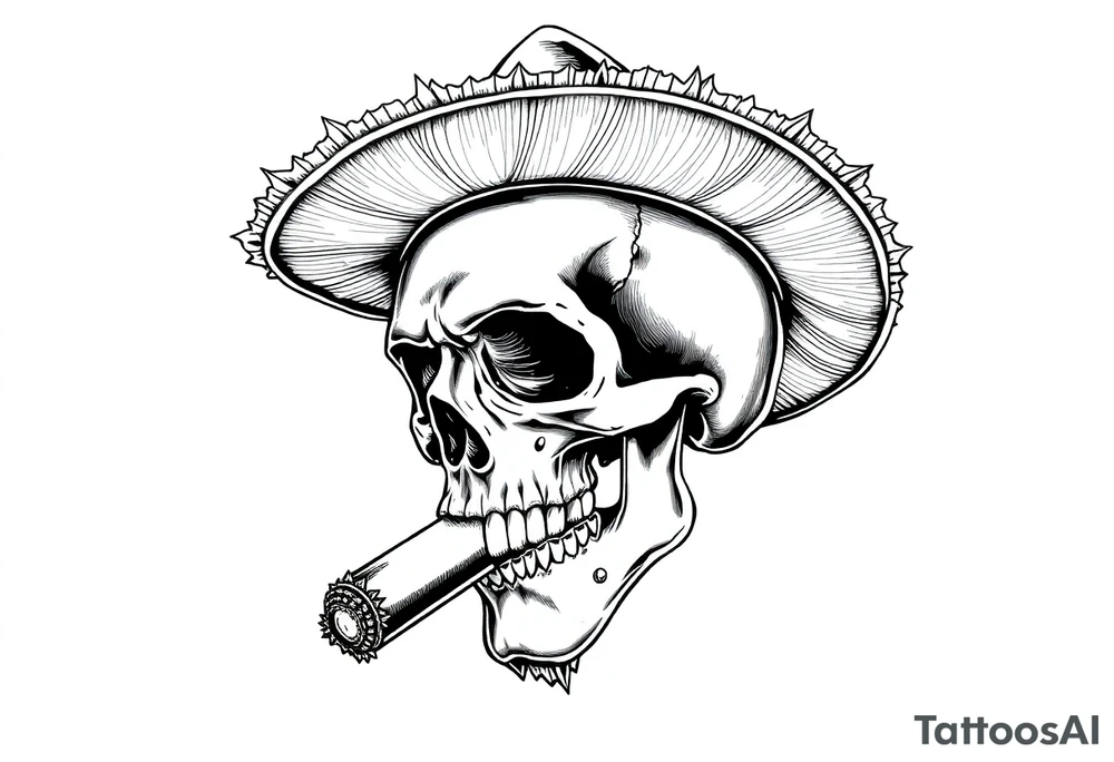 skull with sombrero, big cigar, tattoo idea