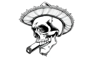 skull with sombrero, big cigar, tattoo idea