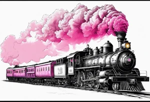 Mountain steam train with pink background tattoo idea