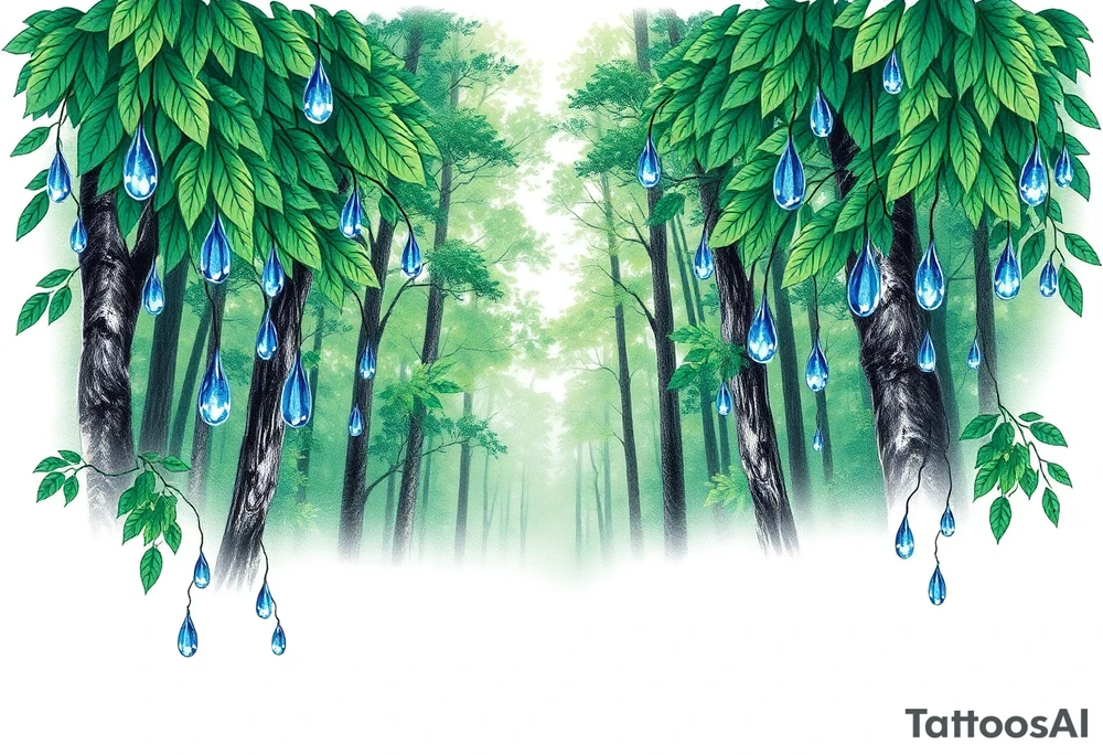 green forest background
blue rain drops tattoo idea