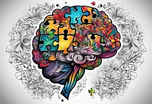 anthropomorphic brain made of puzzle pieces tattoo idea