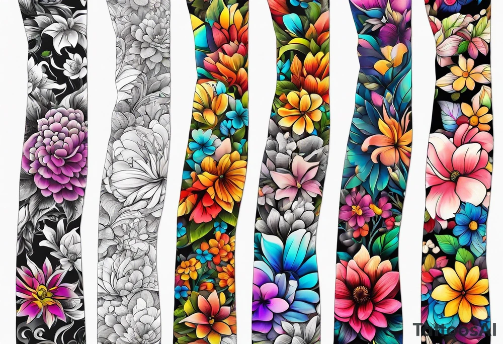Arm sleeve dedicated to mom with rainbow flowers tattoo idea