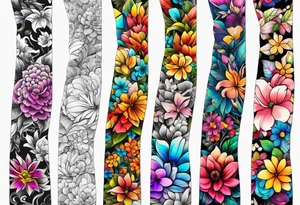 Arm sleeve dedicated to mom with rainbow flowers tattoo idea