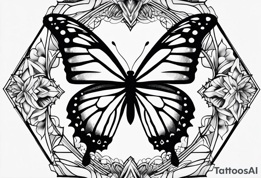 Soft butterfly on Indra's diamond network background tattoo idea