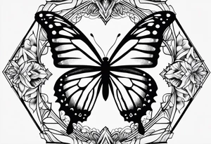 Soft butterfly on Indra's diamond network background tattoo idea