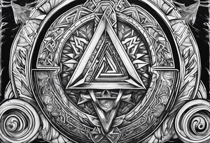 Valhalla sword shield  axe 
Valknut  ruins lightnings tattoo idea