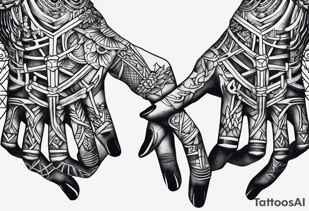 Skeletons holding fingers tattoo idea