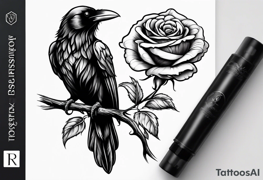 Raven holding  rose   by stem tattoo idea