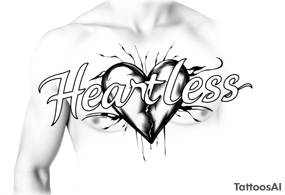 Heartless words written with broken real heart design tattoo idea