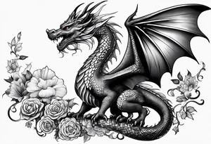 Beautiful female dragon with wings spread mushrooms in wings tattoo idea