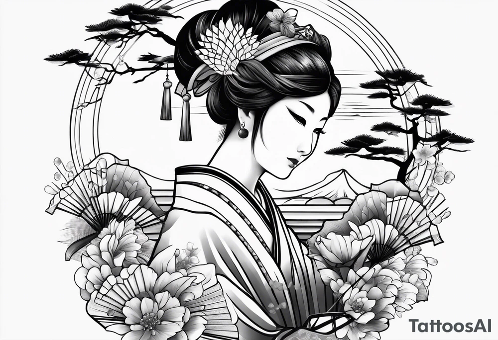 Black Japanese fan tattoo idea
