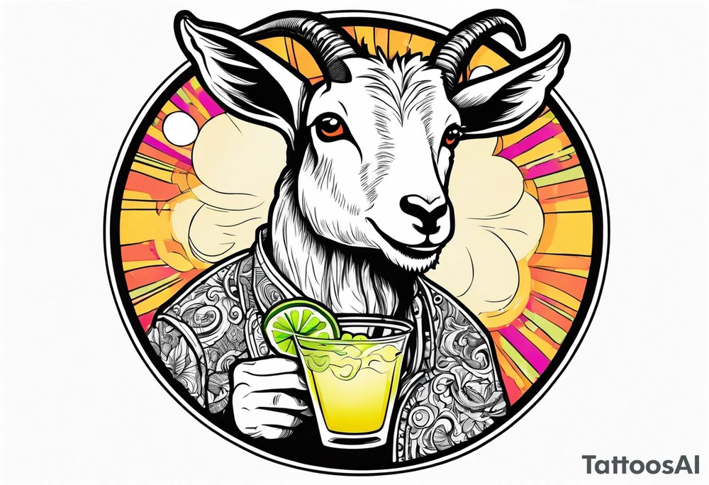 A sketch of a goat drinking a margarita tattoo idea