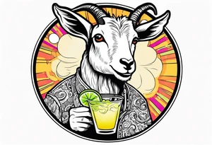 A sketch of a goat drinking a margarita tattoo idea