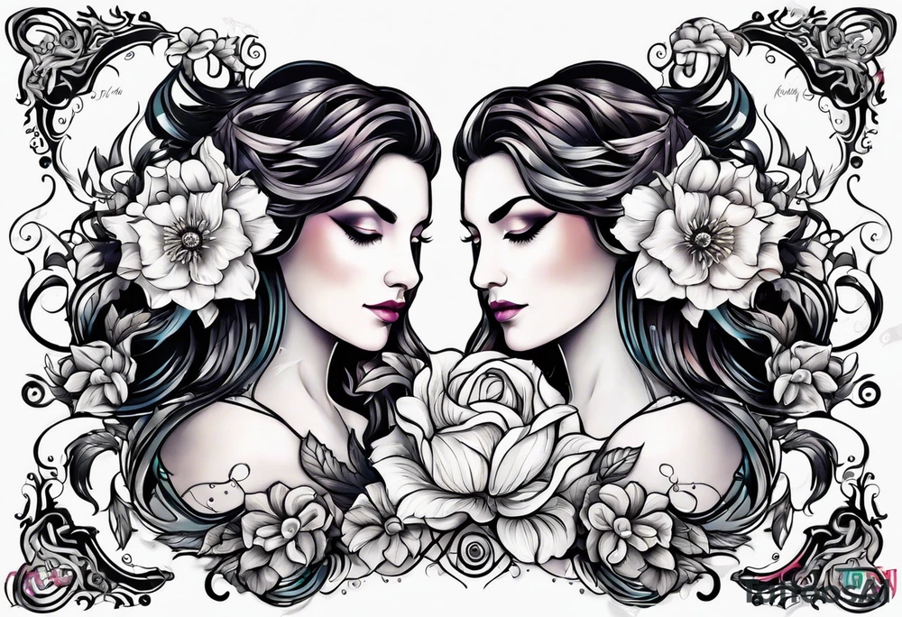 Gemini sign with flowers tattoo idea