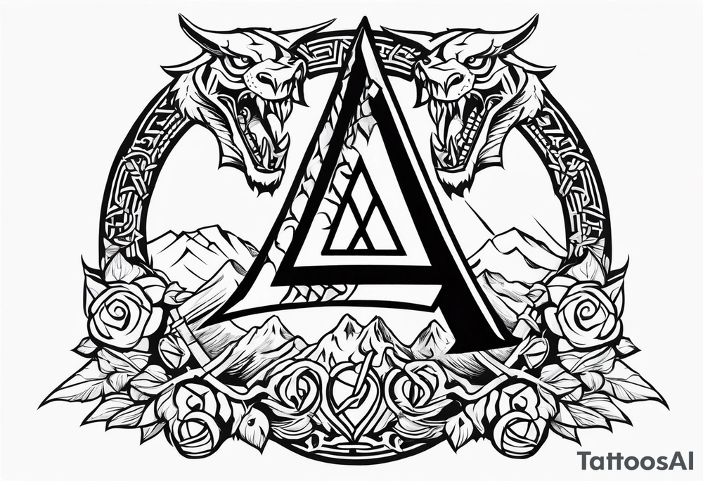 Valhalla sword 
 dragon axe Valknut tattoo idea