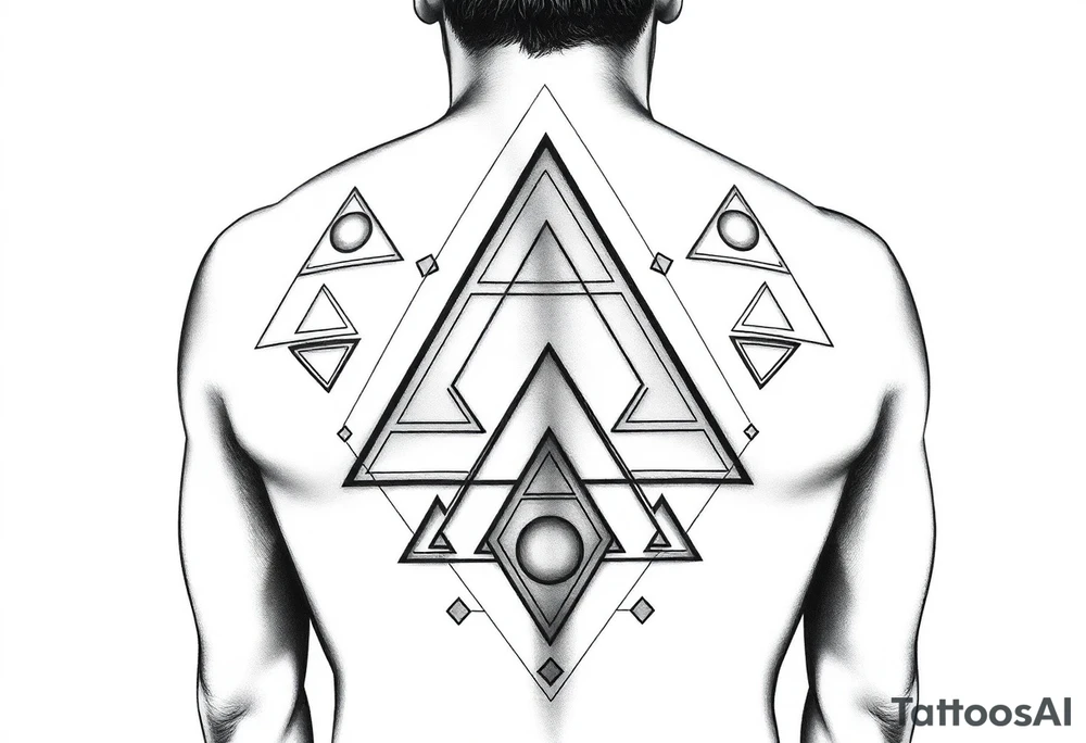 Geometric triangles and circles for symmetric upper back tattoo tattoo idea