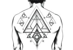 Geometric triangles and circles for symmetric upper back tattoo tattoo idea