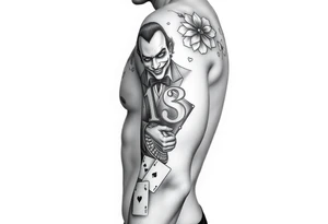 Gambling theme with the joker number 13 with roulette table slot machines and cards tattoo idea