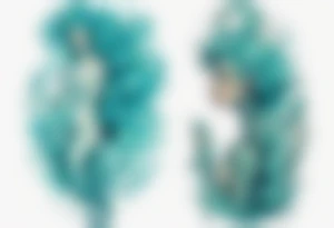 a tall woman made of water with turquoise hair riding a seahorse tattoo idea