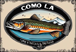 A small tattoo with a shaded trout and text that says, 'Como la trucha...' drawn with fine lines." tattoo idea