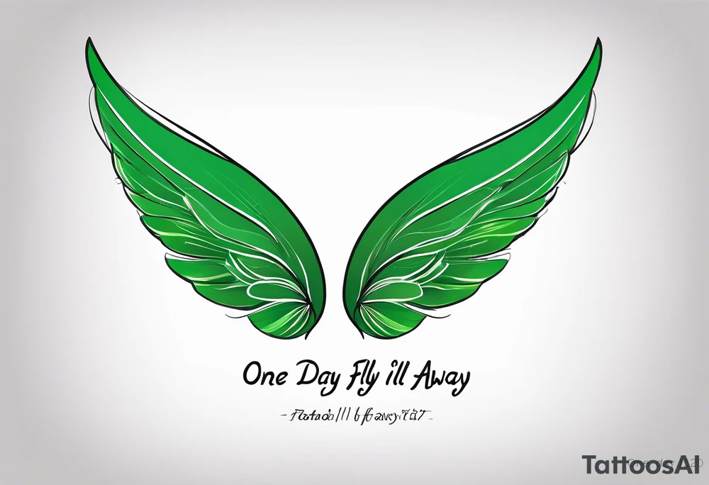 Green fairy wings with text “one day I’ll fly away” tattoo idea