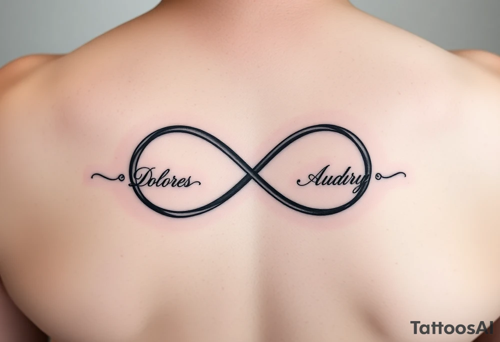 an infinity symbol with Dolores 08.30.1932 – 01.30.2022
Audrey 07.18.1935 – 08.21.2022 tattoo idea