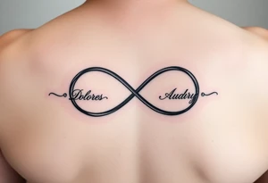 an infinity symbol with Dolores 08.30.1932 – 01.30.2022
Audrey  07.18.1935 – 08.21.2022 tattoo idea
