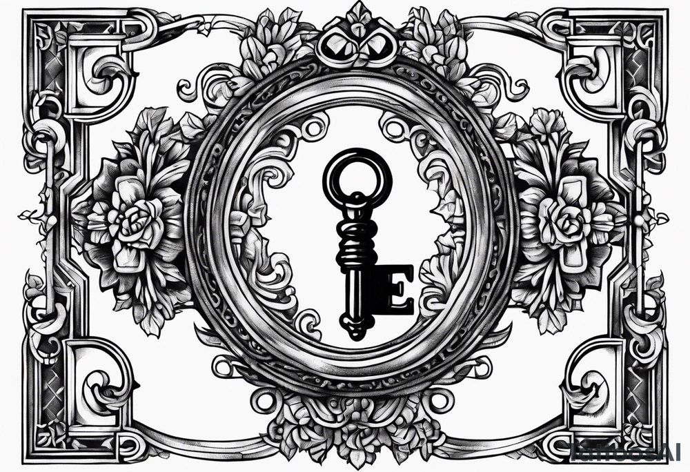 Antique key with alphabet letters as it's teeth tattoo idea