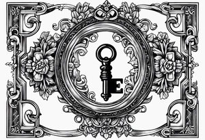 Antique key with alphabet letters as it's teeth tattoo idea