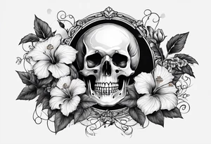 a female skeleton with hibiscus flower. Hint of south korea tattoo idea