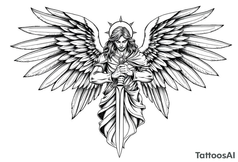 Holy Archangel, Biblical, Christianity, Archangel Michael, Hebrew, Guards of Christianity, Holding a sword, having six wings, seraphim tattoo idea